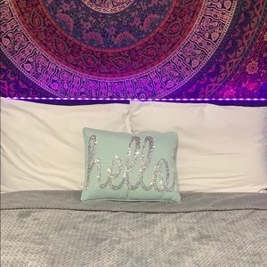 ‘hello’ sequin throw pillow